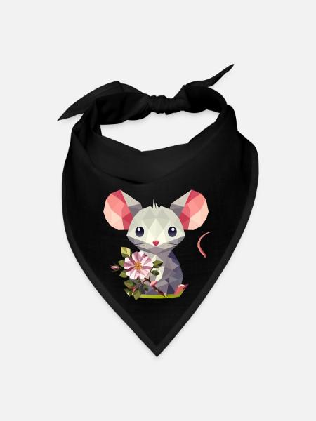 Souris avec une rose – Motif mignon pour enfants - Bandana - noir - Devant