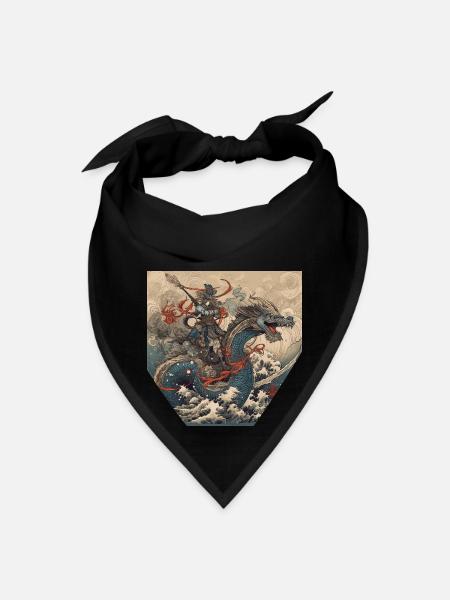 Dragon and samurai preparing for battle - Bandana - black - Front