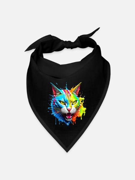 Colorful cat face with paint splashes - Bandana - black - Front