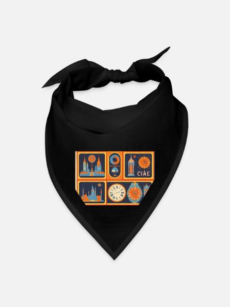 Medieval Style Vintage Clock Design - Bandana - black - Front