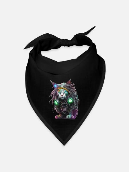 Futuristic Rasta Feline - Bandana - black - Front
