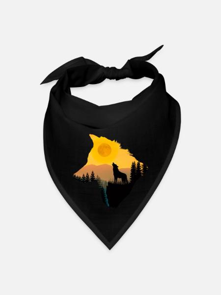 A Wolf Howling At The Moon T Shirt - Bandana - black - Front