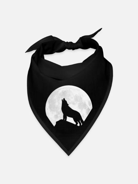 Wolf Howling Night | moon, fantasy, wild, wolves - Bandana - black - Front