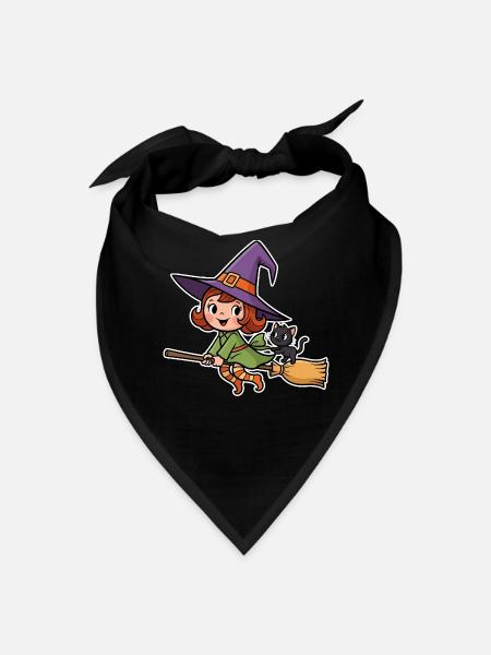 Magical Witch and Cat Illustration - Bandana - black - Front