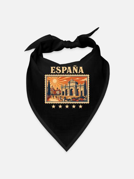 Espana Arch Plaza Vintage Travel Stamp - Bandana - black - Front