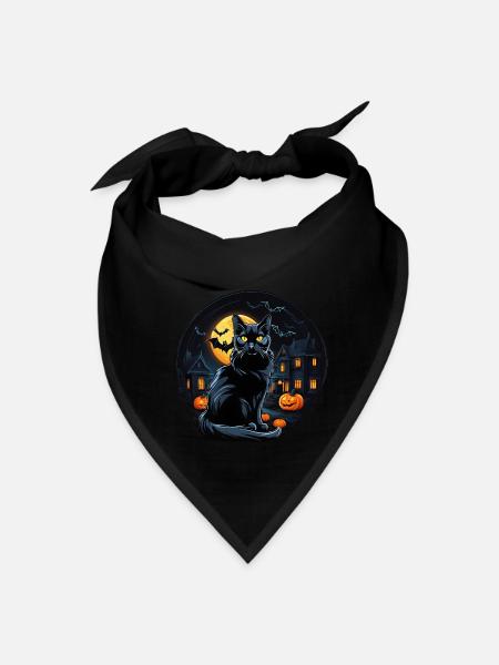 Black Cat And Pumpkins Cat Lover For Halloween - Bandana - black