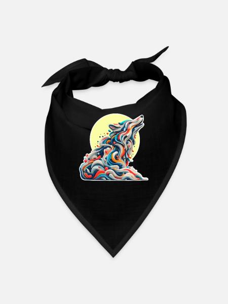 Howling Wave Wolf Abstract - Bandana - black - Front