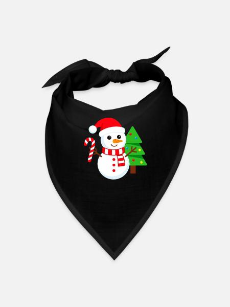 Snowman with Santa Hat and Tree - Bandana - black - Front