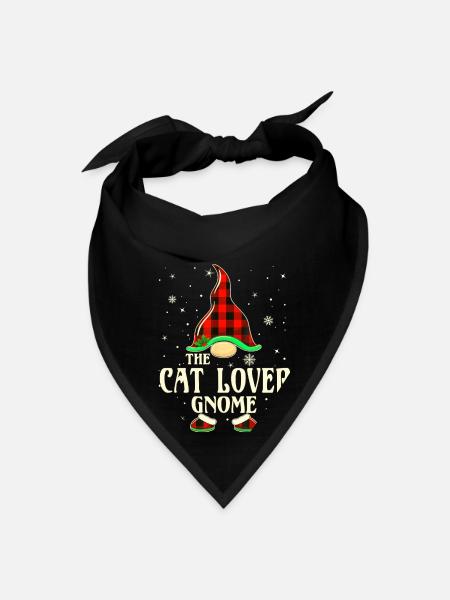 Cat Lover Gnome Buffalo Plaid Matching Family Chri - Bandana - black - Front