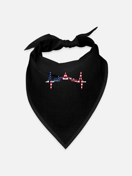 Washington Skyline Heartbeat US Flag Heart Love DC - Bandana - black - Front