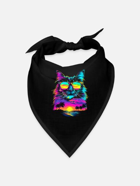 Birman Cat Sunglasses Beach Sunset Pop Art - Bandana - black