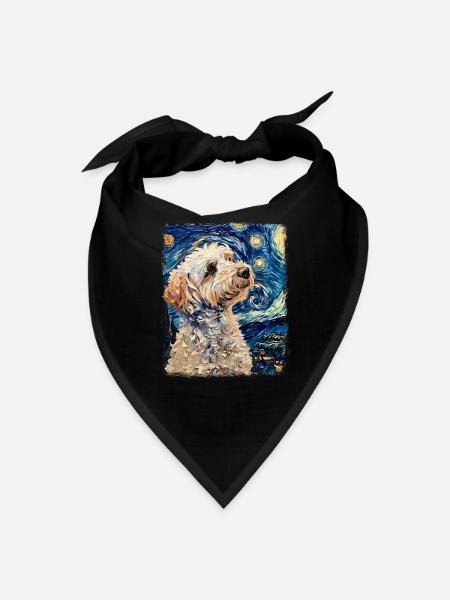 Maltese Dog Starry Night Painting - Bandana - black