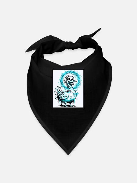 glitching pixel blue duck with cyber wires - Bandana - black - Front