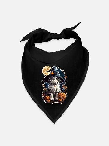Happy Halloween Pumpkin Cat 48 - Bandana - black