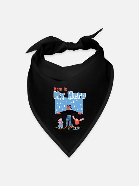 Rain or Shine, Mom is My Hero - Cute Family Art - Bandana - black - Front