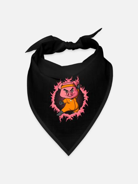 Kung FuPig With Halftone Fire Background - Bandana - black - Front