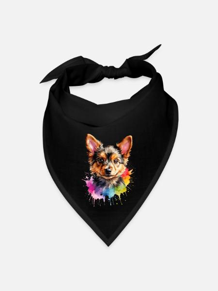 Watercolor Australian Terrier Puppy - Bandana - black - Front