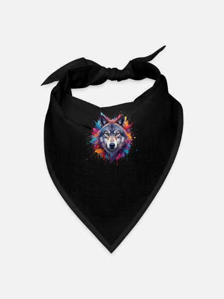 Colorful Wolf Splash Portrait - Bandana - black
