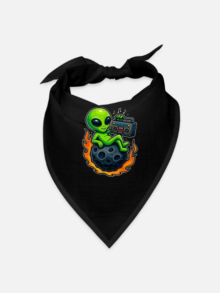 Funny Alien Boombox Riding a Meteor Space Music - Bandana - black - Front