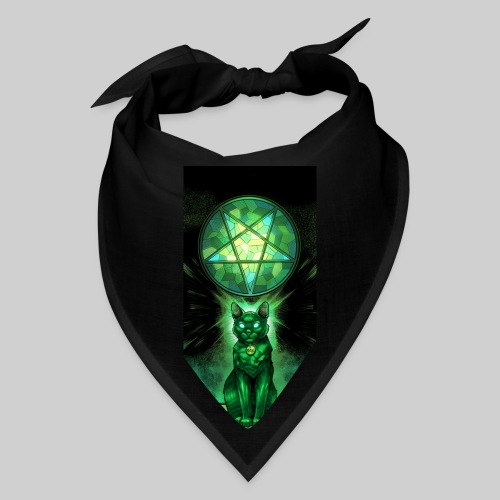 Green Satanic Cat and Pentagram Stained Glass - Bandana