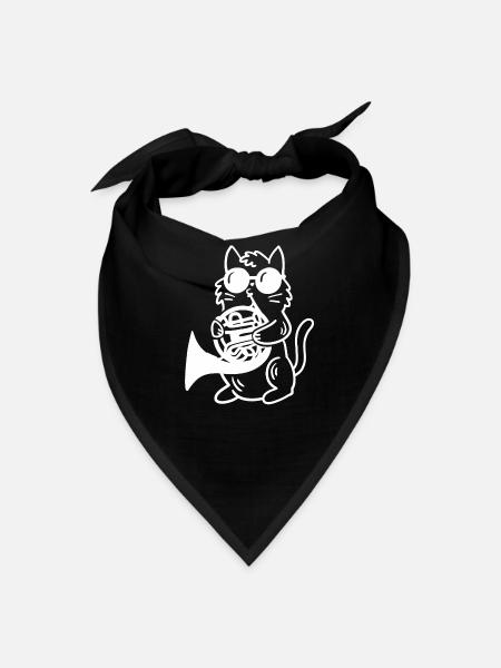 Cat playing French horn - Bandana - black - Front