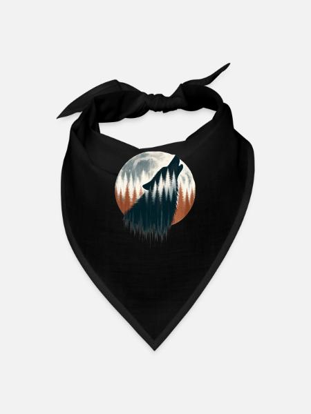Wolf Silhouette Forest - Abstract Grunge Brush - Bandana - black