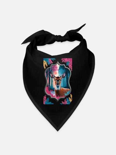 Deer in the forest framed mirror - Bandana - black - Front