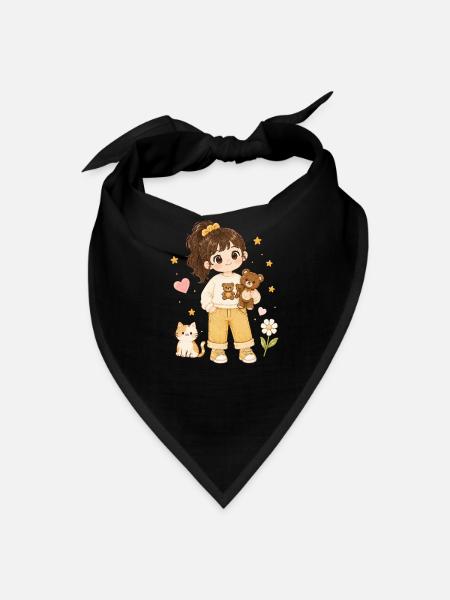 Fille mignonne avec des ours en peluche et un t-shirt chat - Bandana - noir - Devant