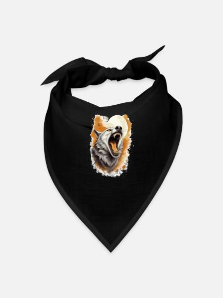 Howling Wolf Under Full Moon - Bandana - black - Front
