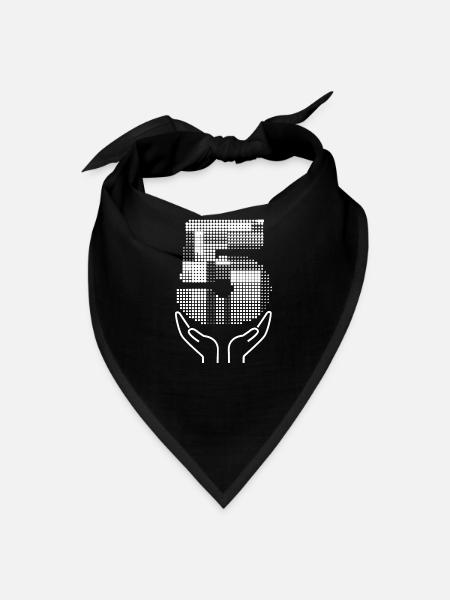 White Halftone Number Five Minimalist Hands Print - Bandana - black - Front
