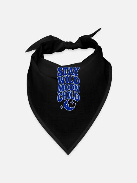 Retro Celestial Moon Child Blue Typography - Bandana - black - Front