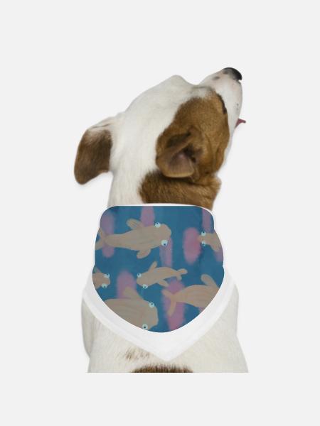 Golden Fishes Underwater Bloom - Dog Bandana - white - Front