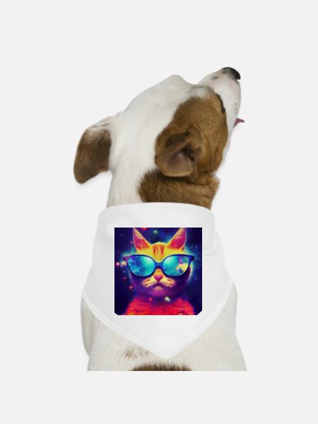 Funny Cat Face with Funky glasses - Dog Bandana - white - Front