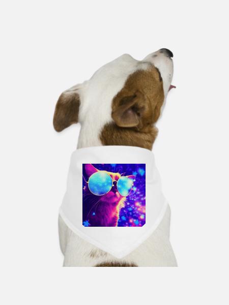 Funny Cat Face with Funky glasses - Dog Bandana - white - Front