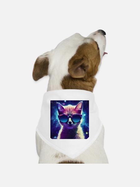 Funny Cat Face with Funky glasses - Dog Bandana - white - Front