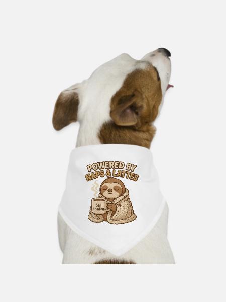 Powered by Naps Lattes Sloth Coffee Design - Dog Bandana - white - Front