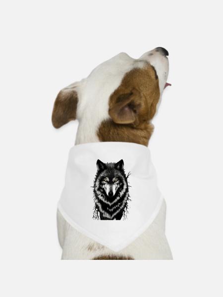 lone wolf stickers. black wolf face.wild wolf - Dog Bandana - white - Front