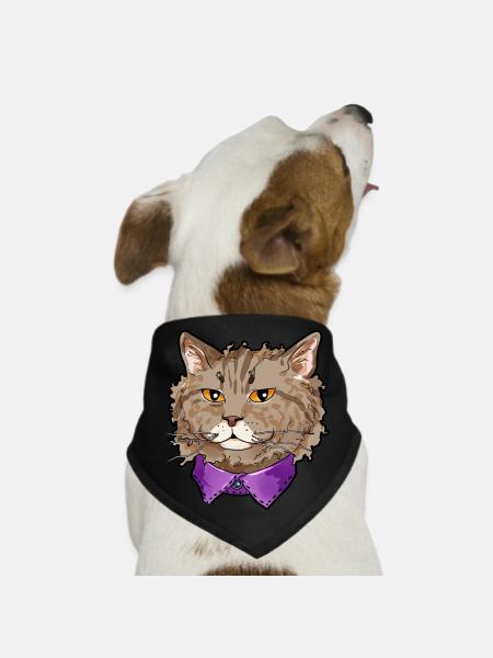 Selkirk Rex Cat Face Cats funny cute sweet - Dog Bandana - black - Front