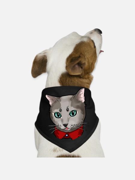 Russian Blue Cat Face Cats Cute funny gift present - Dog Bandana - black - Front