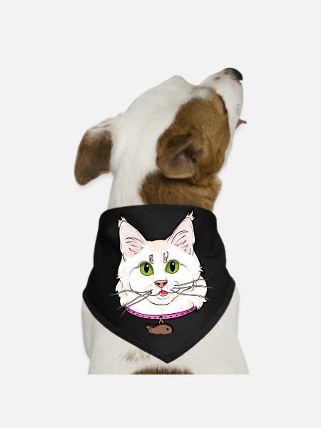 Turkish Angora Cat Face Cats Kitty white funny - Dog Bandana - black - Front