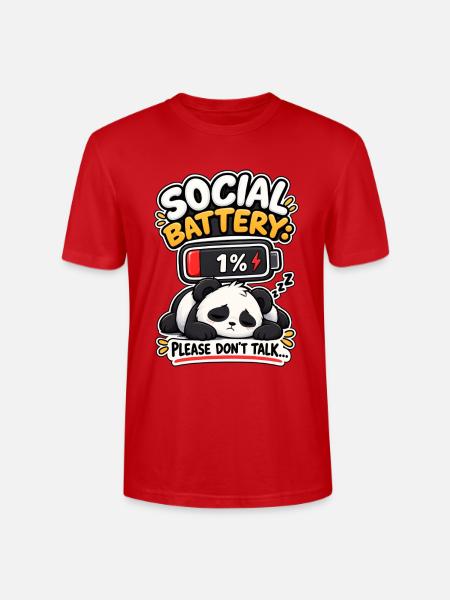 Social Battery Panda 1% - Stanley/Stella Crafter Unisex Organic T-Shirt - red