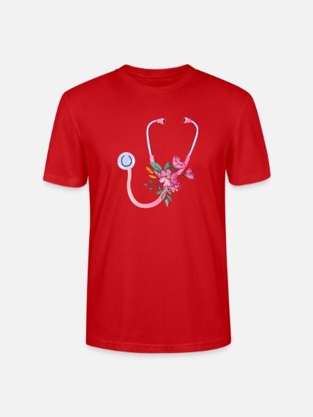 Floral Stethoscope - Stanley/Stella Crafter Unisex Organic T-Shirt - red