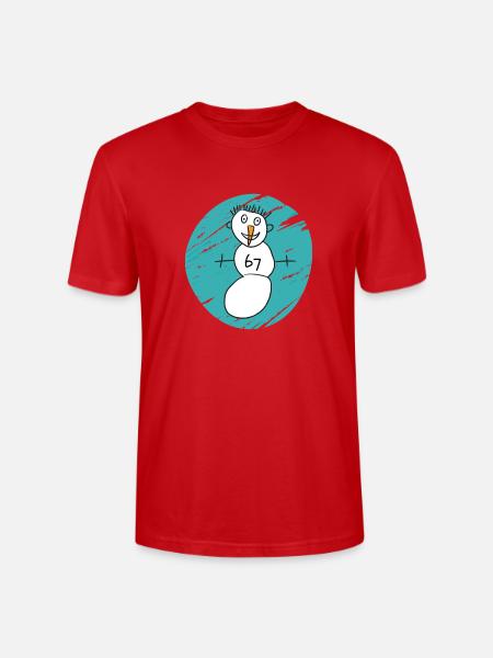 Whimsical Snowman on Cyan Swirl - Stanley/Stella Crafter Unisex Organic T-Shirt - red
