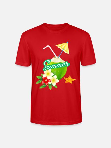 Tropical Summer Coconut with Flowers - Stanley/Stella Crafter Unisex Organic T-Shirt - red
