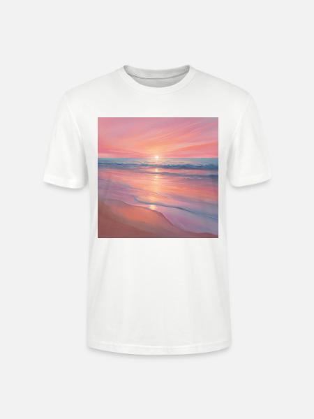 Pink Sunset Ocean Scene - Stanley/Stella Crafter Unisex Organic T-Shirt - white