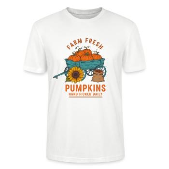 Farm Fresh Pumpkin Farmers Halloween Pumpkins Cart - Stanley/Stella Crafter Unisex Organic T-Shirt - white - Front - AI Model Male 185 dark (185cm) & AI Model Female 180 light (180cm)