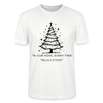Vintage Christmas Tree Story Gift - Home Decor - Stanley/Stella Crafter Unisex Organic T-Shirt - white - Front - AI Model Male 185 dark (185cm) & AI Model Female 180 light (180cm)