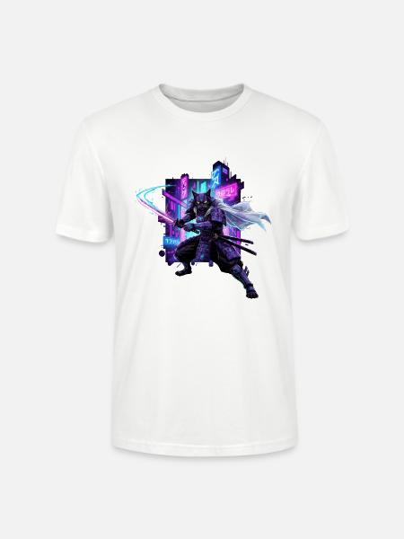 Cyber Kat Ninja Neon City - Stanley/Stella Crafter Unisex Organic T-Shirt - white
