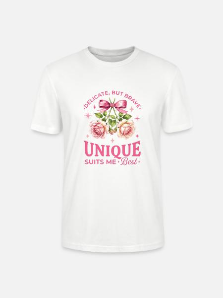 Unique Rose Bloom Ribbon - Stanley/Stella Crafter Unisex Organic T-Shirt - white