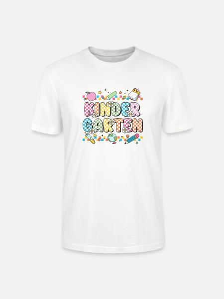 Kindergarten Checkerboard Teacher - Stanley/Stella Crafter Unisex Organic T-Shirt - white